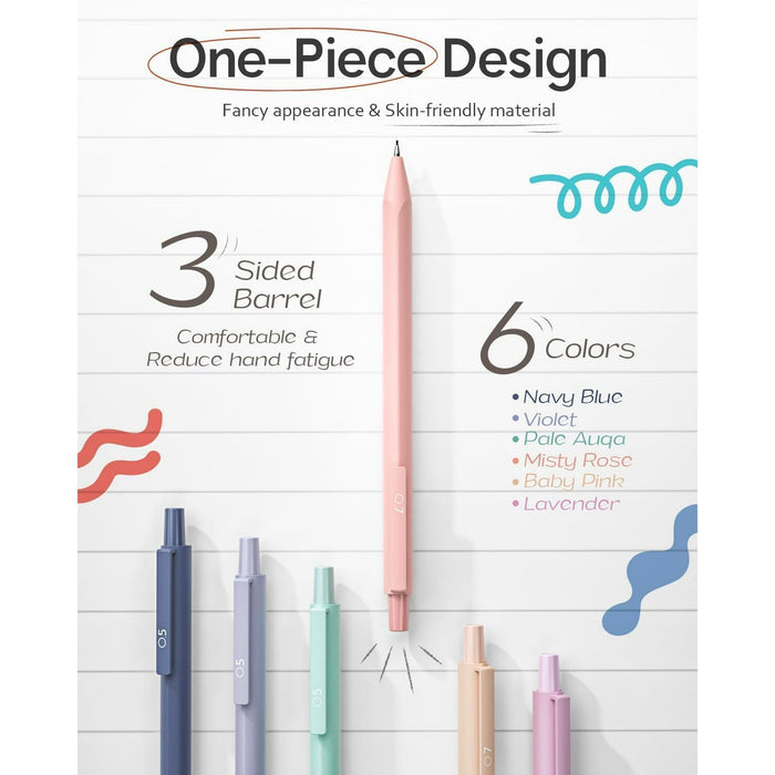 Nicpro 6PCS Pastel Mechanical Pencil Set, 0.5 & 0.7 & 0.9 mm with 6 Tubes HB Lead Refill, 3PCS Eraser and 9PCS Eraser Refill for Student Writing Drafting, Drawing, Sketching-with Cute Case