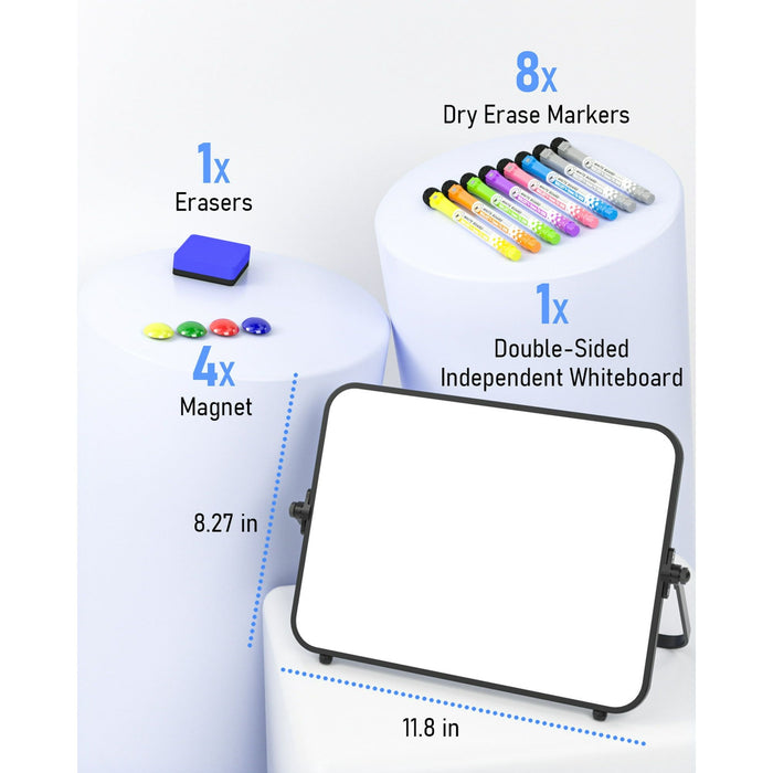 Nicpro Dry Erase Whiteboard, 9 x 12 inch Double Sided Large Magnetic Desktop White Board with Stand, 8 Pens, 1 Eraser, 4 Magnets, Portable White Board Easel