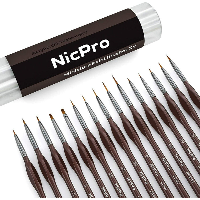 Nicpro 15 Pcs Micro Detail Paint Brush Set, Small Professional Miniature Fine Detail Brushes for Watercolor Oil Acrylic, Craft Models Rock Painting & Paint by Number