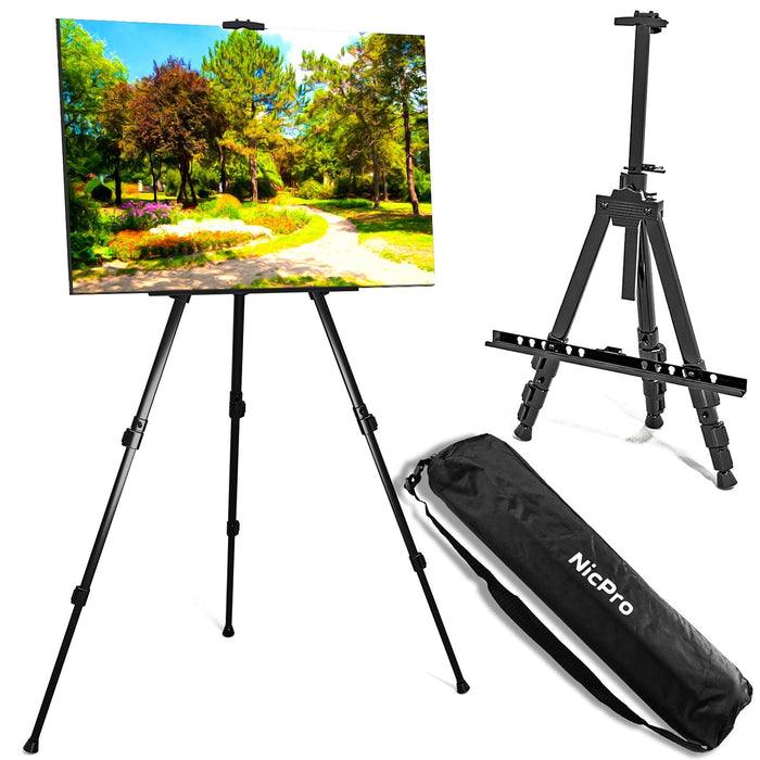 Nicpro Artist Easel Stand, Adjustable Easels for Painting Canvas Height from17 to 66", Black Art Easel for Table-Top/Floor Display, Wedding Signs - Holds 25 lbs