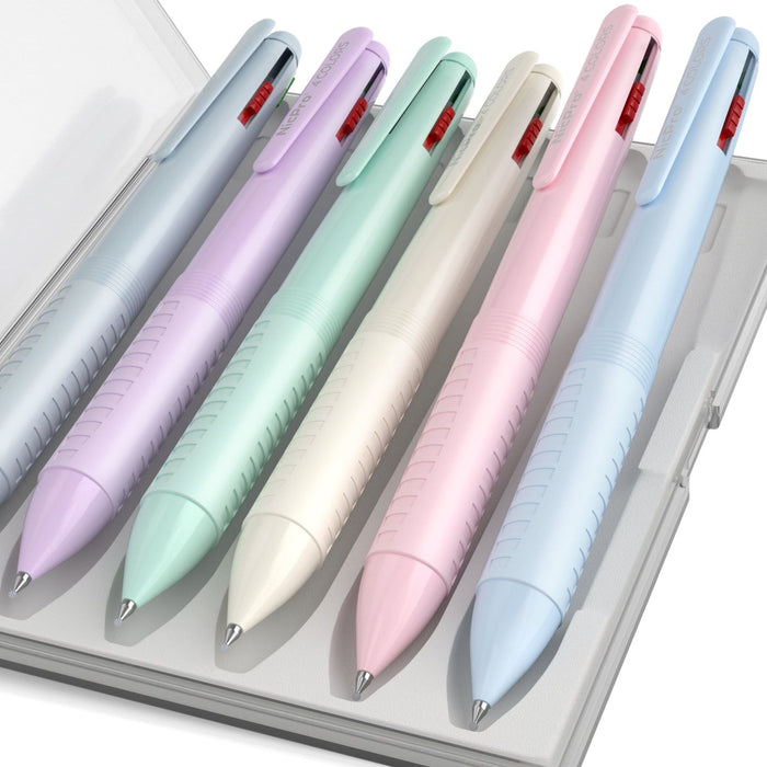 Nicpro 6 Pack Multicolor Ballpoint Pen Set, 0.5mm 4-in-1 Colored Ink Pen with Case, Retractable Pen with Fine Points