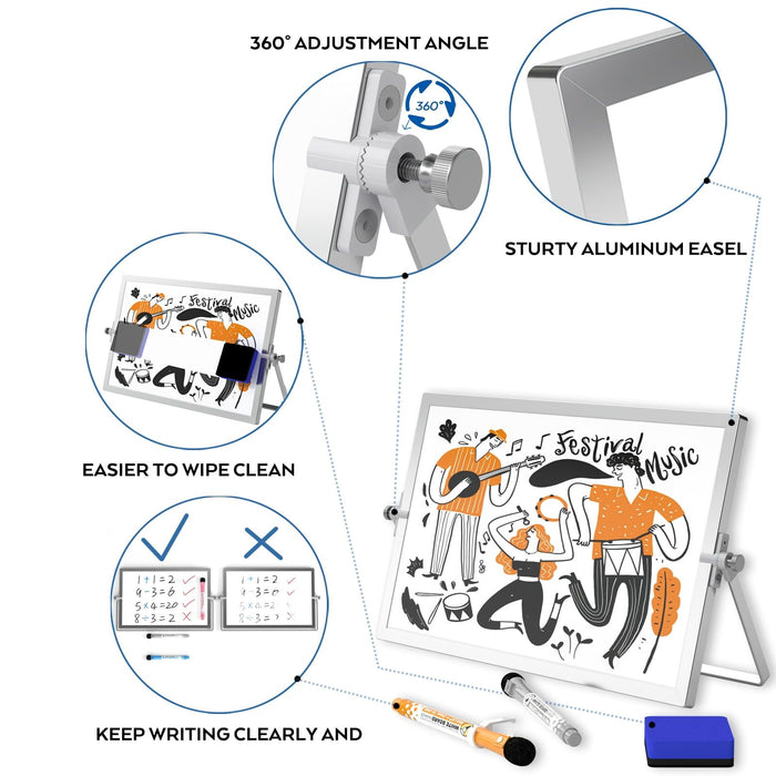 Nicpro Dry Erase Whiteboard A3, 40 x 30 cm Double Sided Small Magnetic Desktop Whiteboard with Stand, 8 Pens, 1 Eraser,4 Magnet, Portable Whiteboard Easel