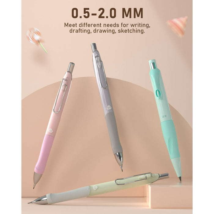 Nicpro 10Pcs Pastel Mechanical Pencil Set in Case, Cute Mechanical Pencils Bulk 0.5 & 0.7 & 0.9 mm & 2.0 mm with Lead Refills, Erasers, Lead Sharpener