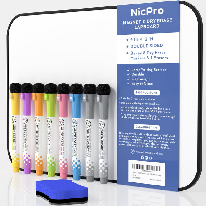 Nicpro Dry Erase Whiteboard, 9 x 12 in Double Sided Magnetic Desktop Whiteboard