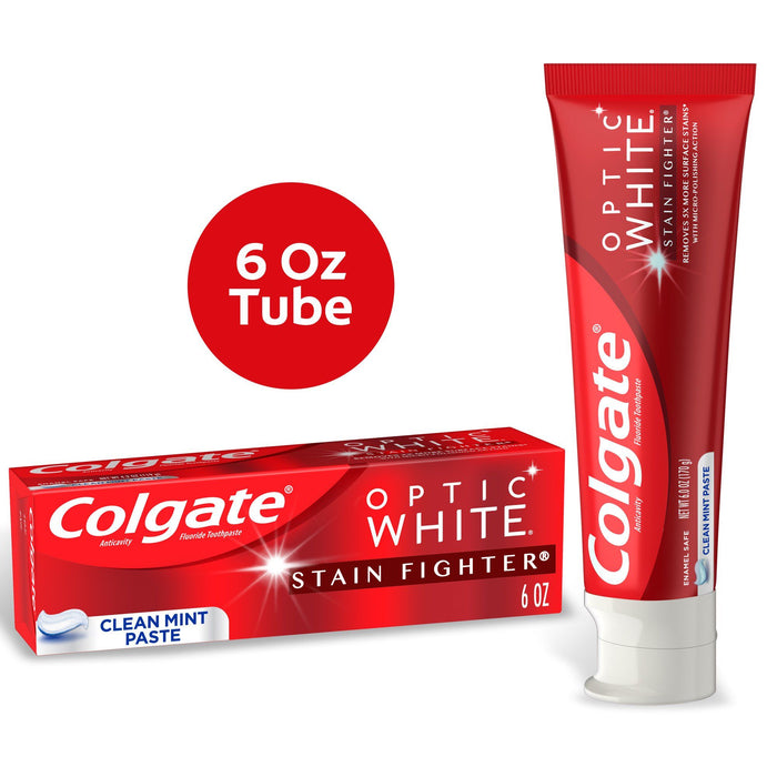 Colgate Optic White Stain Fighter Whitening Toothpaste; Clean Mint; 6 oz Tube