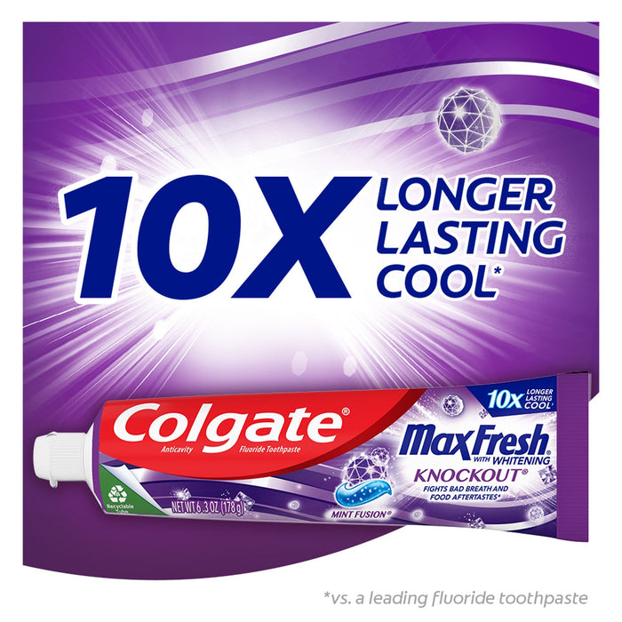 Colgate Max Fresh Knockout Toothpaste; Whitening with Mini Breath Strips; 6.3 oz