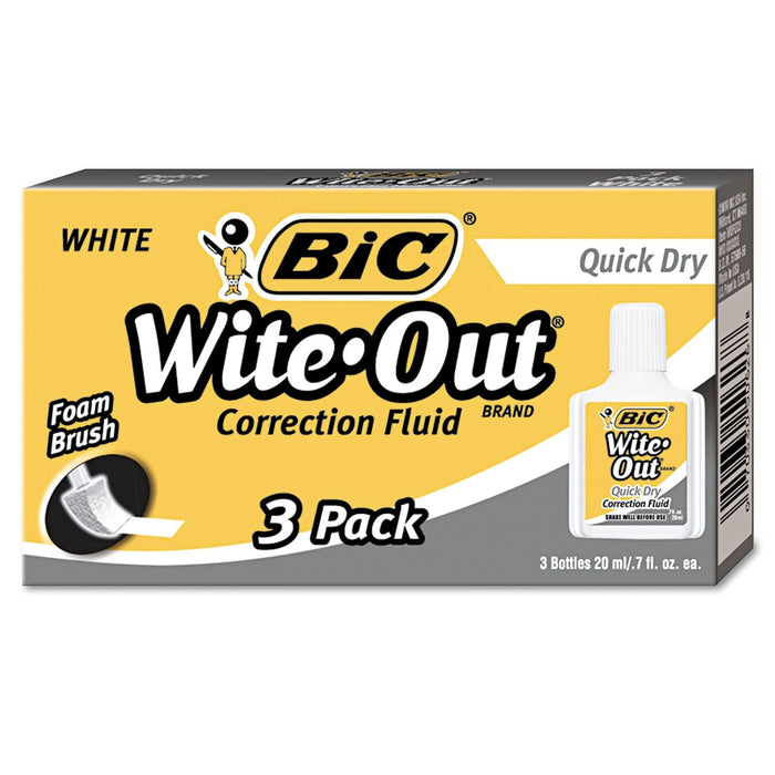 Bic Wite-Out Quick Dry Correction Fluid 20 ml Bottle White 3/Pack WOFQD324