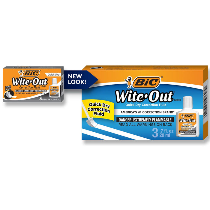 Bic Wite-Out Quick Dry Correction Fluid 20 ml Bottle White 3/Pack WOFQD324