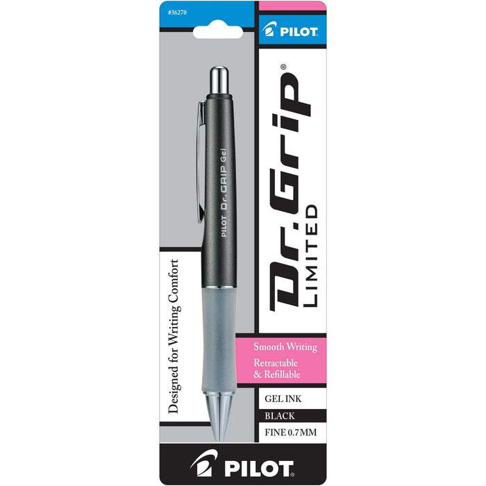 Pilot Dr. Grip Limited Retractable Gel Ink Pen, Fine Point, Gray Barrel, Black Ink, 1 Count