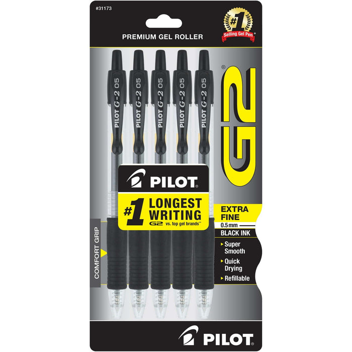 Pilot G2 Premium Retractable Gel Ink Rolling Ball Pens, Extra Fine Point, Black, 5 Count