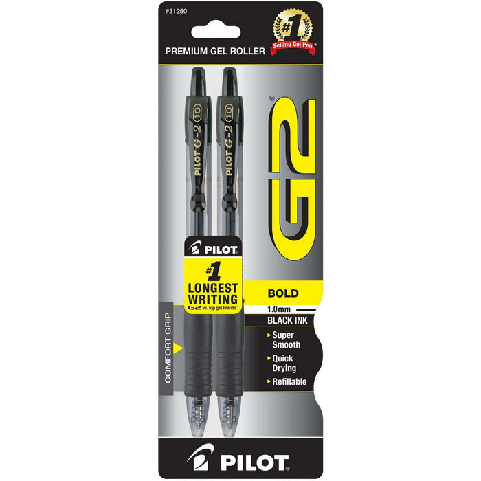 Pilot G2 Retractable Gel Ink Pens, Bold Point, Black, 2 Pack, 17510781