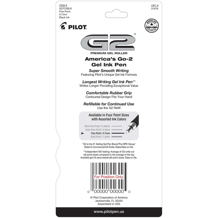 Pilot G2 Retractable Gel Ink Pens, Fine Point, Black Edge, 5 Count