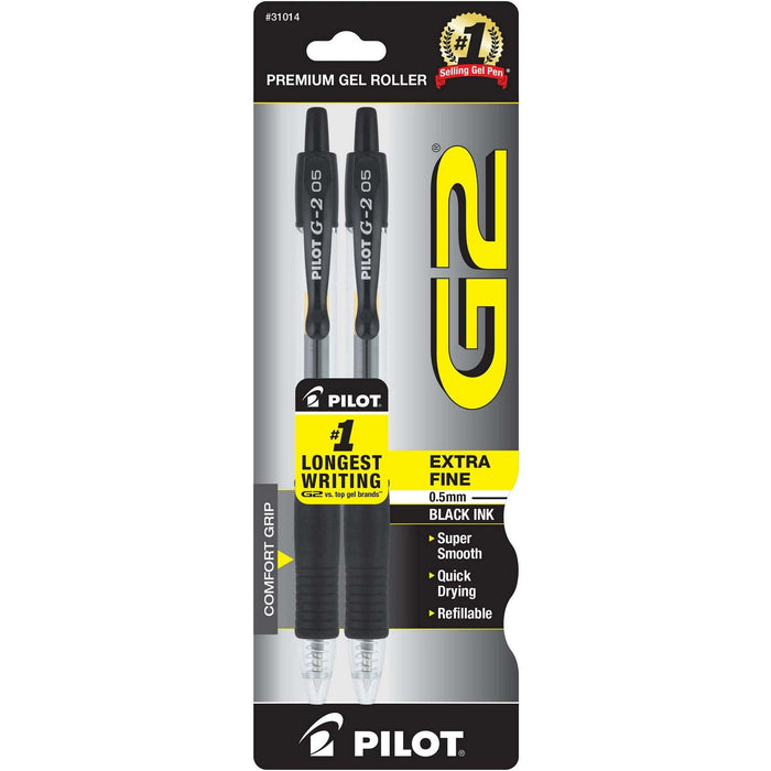 Pilot G2 Retractable Gel Pens, Extra Fine, Black, 2 Pack