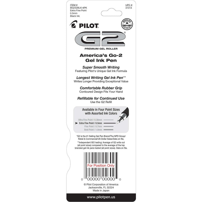 Pilot G2 Retractable Gel Pens, Extra Fine, Black, 2 Pack