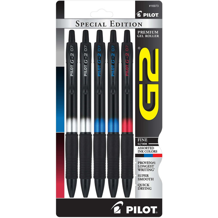 Pilot G2 Metal Gradation Collection Premium Gel Ink Pen, Fine Point, Black, Blue, Red Ink, 5 Count