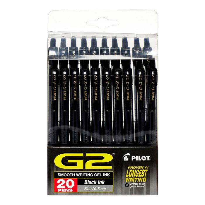 Pilot G2 Retractable Gel Ink Pens, Fine Point, Black, 20 Pk, 55126960