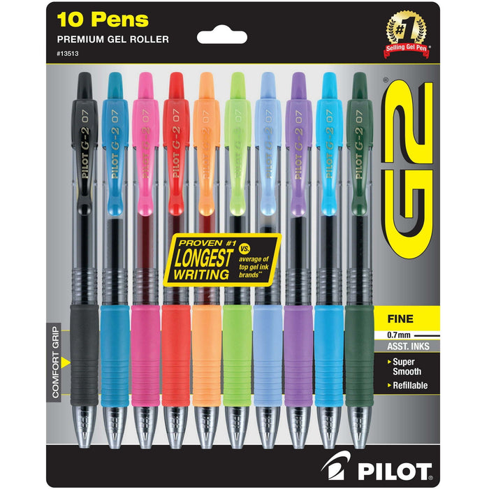 Pilot G2 Gel Ink Pens, Fine Point (0.7mm), Asst, 10 Pack, 532885838