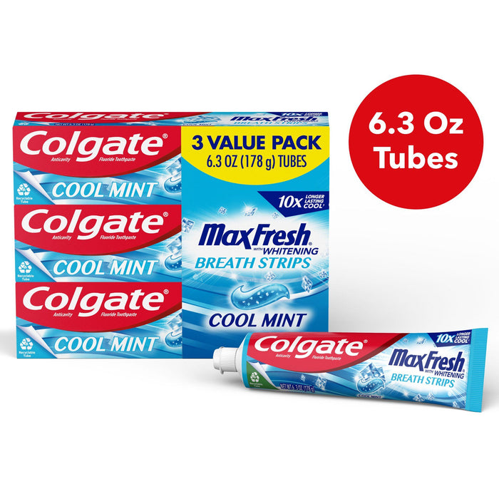 Colgate Max Fresh with Whitening Toothpaste with Mini Breath Strips; 6.3 oz Tube; 3 Pack
