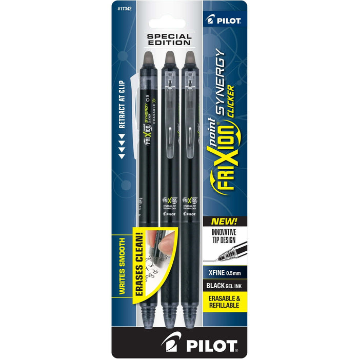 Pilot FriXion Synergy Clicker Erasable Gel Pens, Extra Fine Point, Black Ink, 3 Count