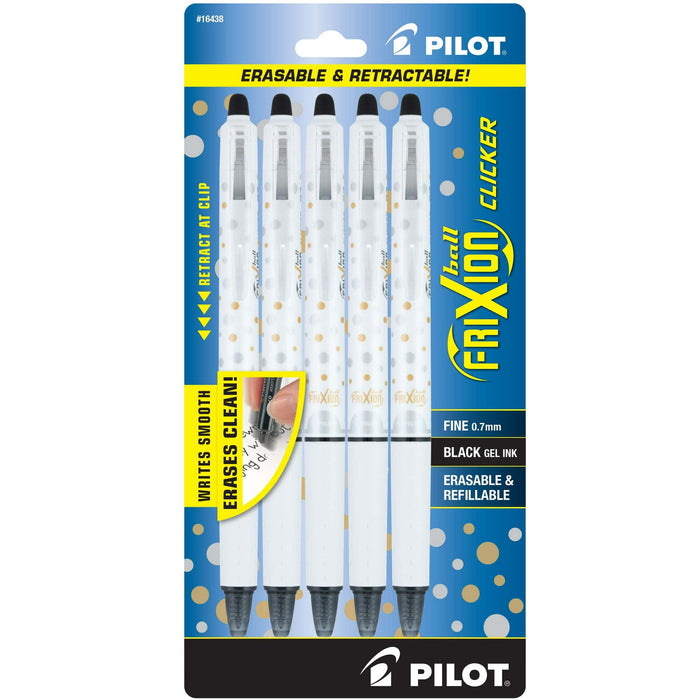 Pilot FriXion Clicker Dots Collection Erasable Gel Pens, Fine, Black Ink, 5 Count