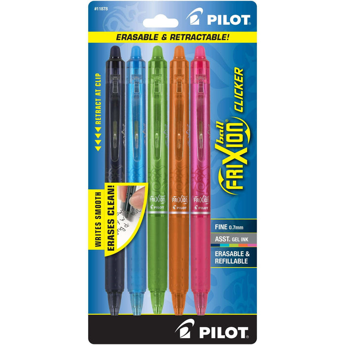 Pilot FriXion Clicker Erasable Gel Pens, Fine Point, Assorted Ink, 5 Count