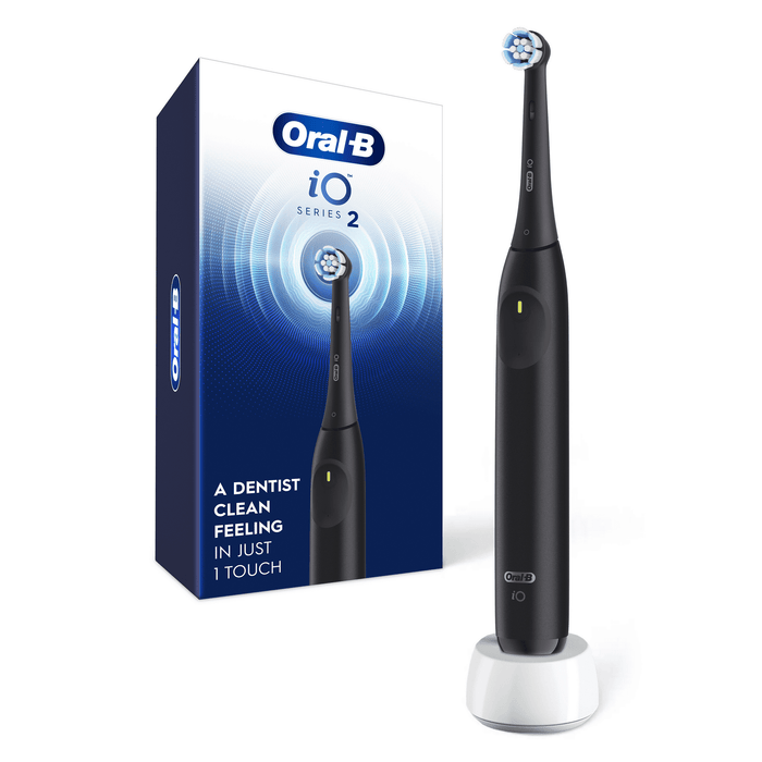 Oral-B iO Series 2 Rechargeable Electric Powered Toothbrush, Night Black with 1 Gentle Care Brush Head - Automatic Pressure Sensor to Protect Gums - 3 Modes - 2 Min Timer15514