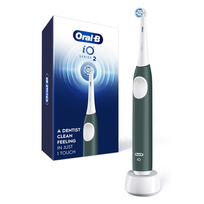 Oral-B iO Series 2 Rechargeable Electric Powered Toothbrush, Forest Green with 1 Gentle Care Brush Head - Automatic Pressure Sensor to Protect Gums - 3 Modes - 2 Min Timer