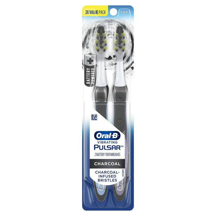 Oral-B Pulsar Full Head Battery Toothbrush, Charcoal Infused Bristles, Soft, 2 Count, for Adults & Children 3+