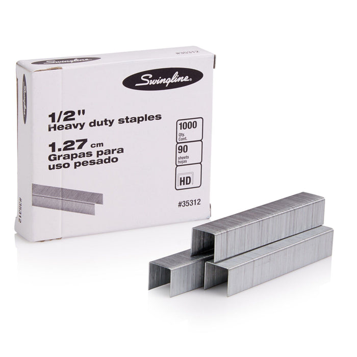 Swingline Premium Heavy Duty Staples, 1/2" Leg, 100 Per Strip, 1,000/Box