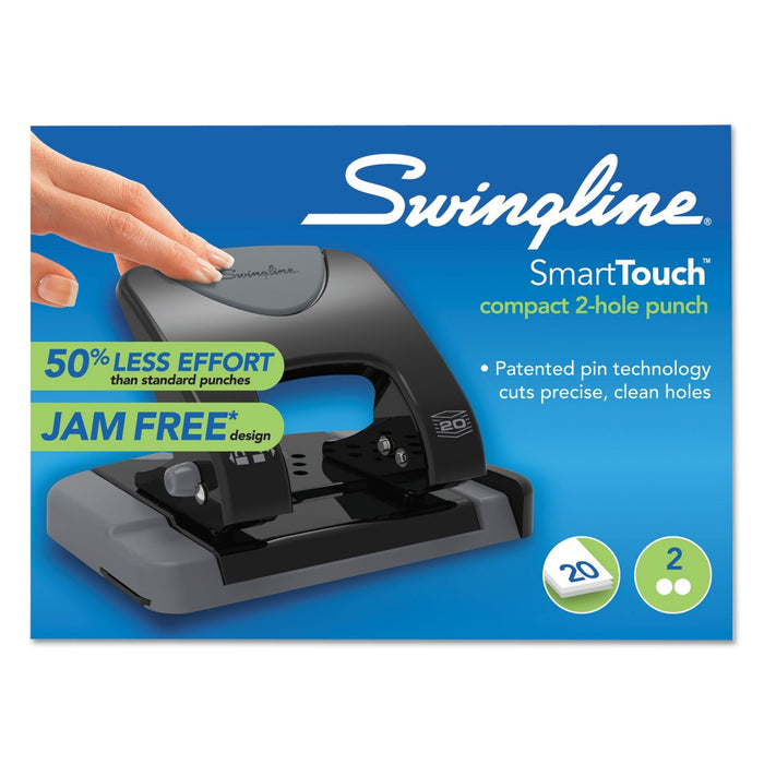 Swingline 20-Sheet Smarttouch Two-Hole Punch, 9/32" Holes, Metal, Black/Gray