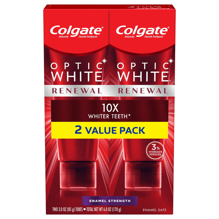 Colgate Optic White Renewal Teeth Whitening Toothpaste; Enamel Strength; 3 oz; 2 Pack