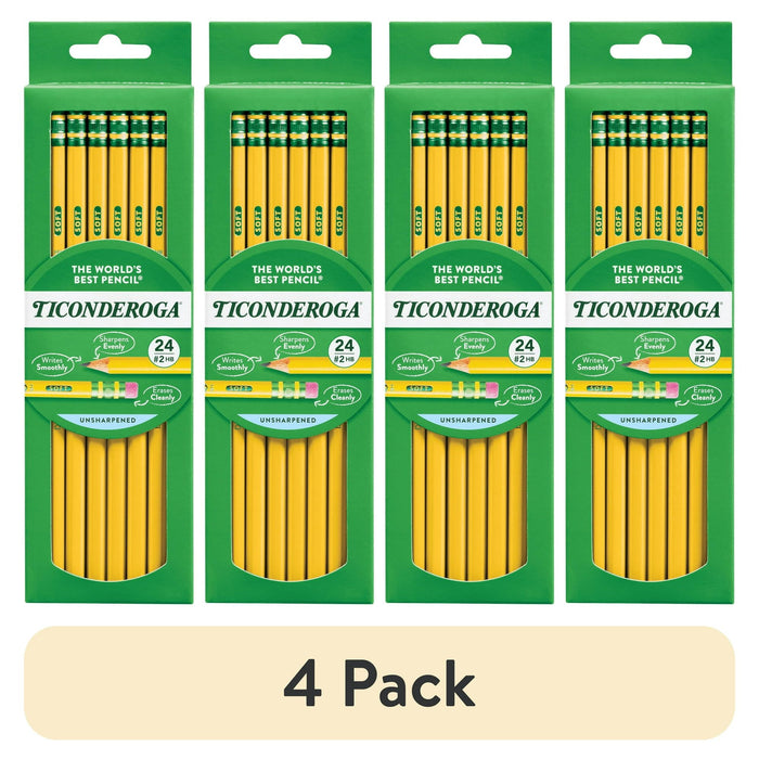 (4 pack) Ticonderoga Premium Wood Pencils, Unsharpened #2 Lead, Yellow, 24 Count