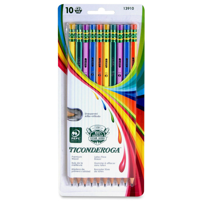 Ticonderoga No. 2 Pencil, Striped Barrels, Pack of 10