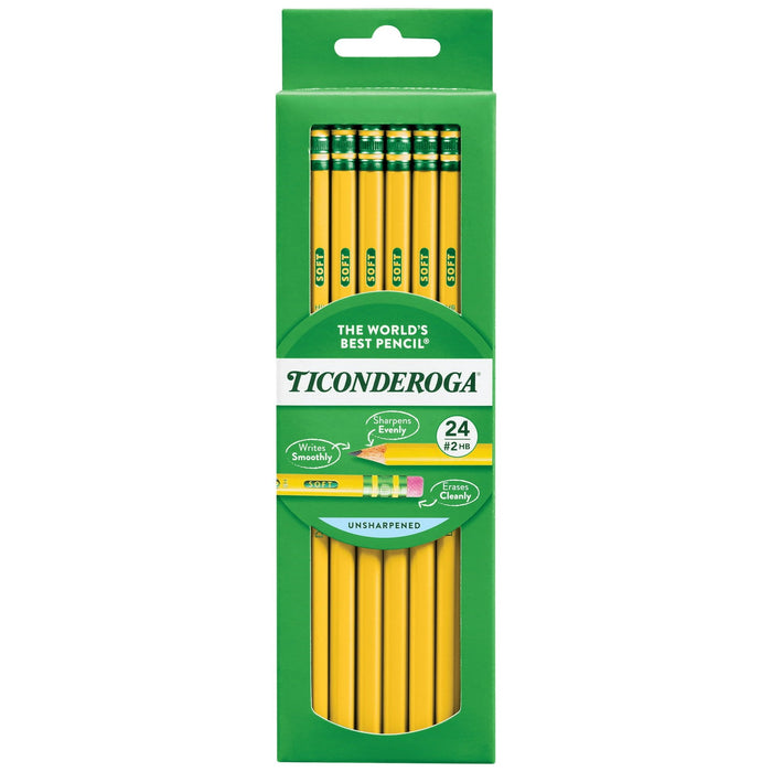 Ticonderoga Premium Wood Pencils, Unsharpened #2 Lead, Yellow, 24 Count