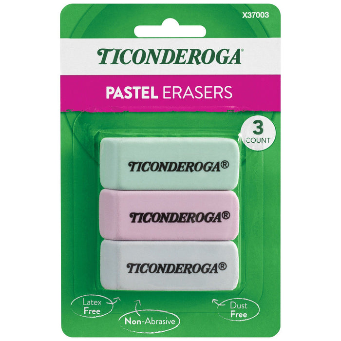 Ticonderoga Pastel Wedge Eraser, 3 Per Pack, 24 Packs