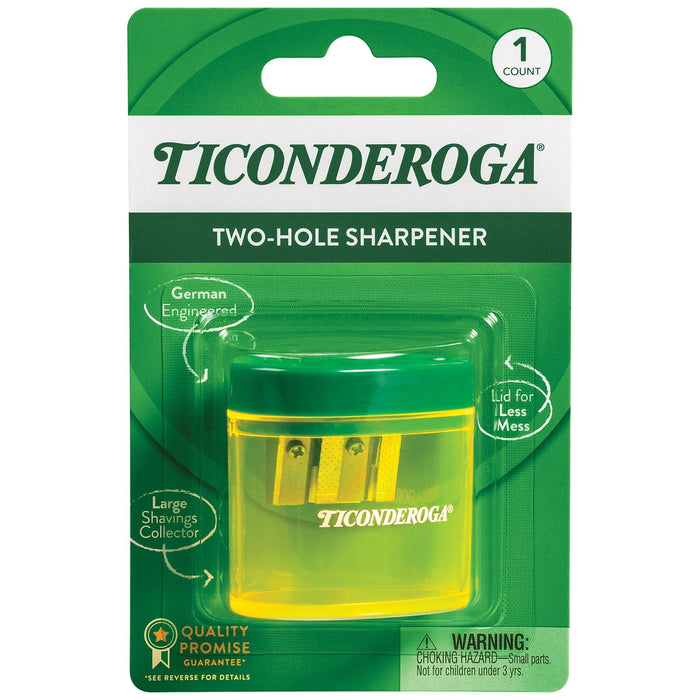 Ticonderoga Two Hole Pencil Sharpener, Green/Yellow, Pack of 6