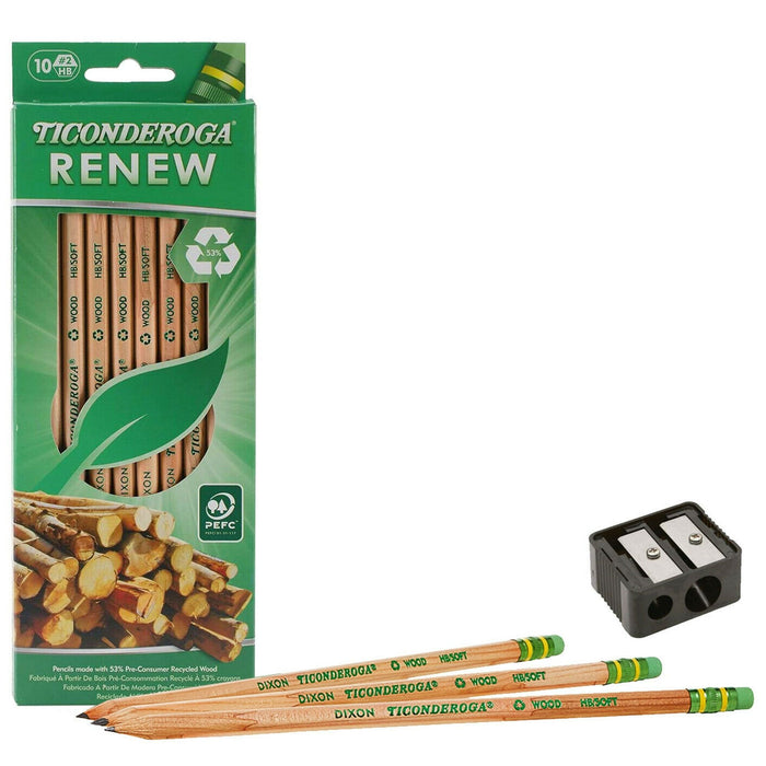 Ticonderoga Pencils #2 Renew Sharpened 10 Ct. Free Sharpener 1 Pack