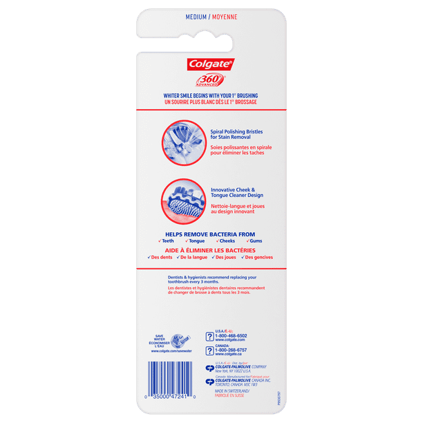Colgate 360 Advanced Optic Toothbrush with Tongue; Medium; 4 Count