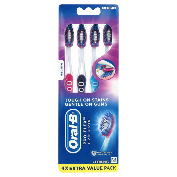 Oral-B Pro-Flex Stain Eraser Manual Toothbrush, Medium, 4 Count