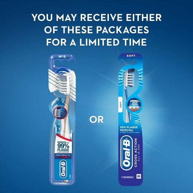 Oral-B CrossAction All in One Toothbrush, Deep Plaque Removal, Soft, 1 Ct, for Adults & Children 3+