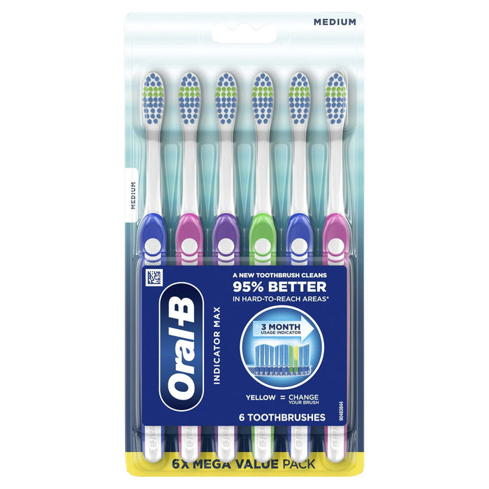 Oral-B Indicator Max Toothbrushes, Indicator Bristles, Medium, 6 Ct