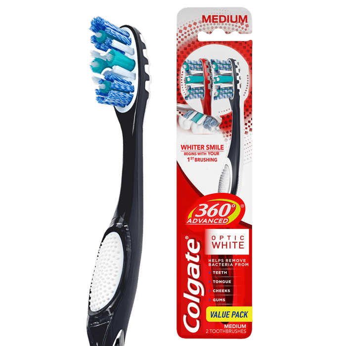 Colgate 360 Advanced Optic Whitening Toothbrush with Tongue; Medium; 2 Count