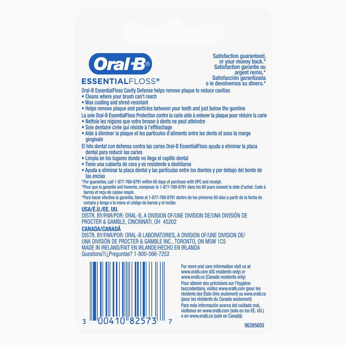 Oral-B Essential Floss Mint Waxed Dental Floss, Cavity Defense, 50m