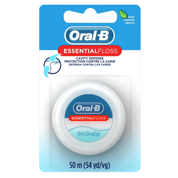 Oral-B Essential Floss Mint Waxed Dental Floss, Cavity Defense, 50m