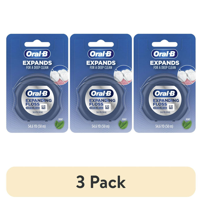 (3 pack) Oral-B Expandable Ribbon Dental Floss, Mint, Expands for a Deep Clean, 50M