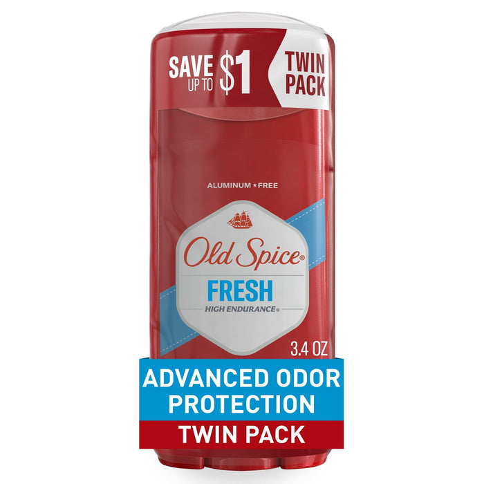 Old Spice Aluminum Free Deodorant Stick for Men, High Endurance Fresh, 3.4 oz, Twin Pack