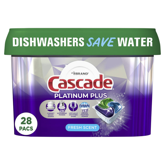 Cascade Platinum Plus Dishwasher Detergent Pacs, Fresh, 28 Count