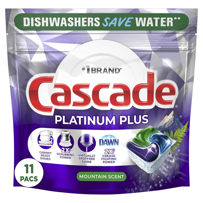 Cascade Platinum Plus Dishwasher Detergent Action Pacs, Fresh Mountain Scent, 11 Count