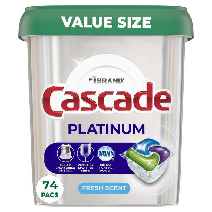 Cascade Platinum Dishwasher Pods, Dish Detergent ActionPacs, Fresh, 74 Count