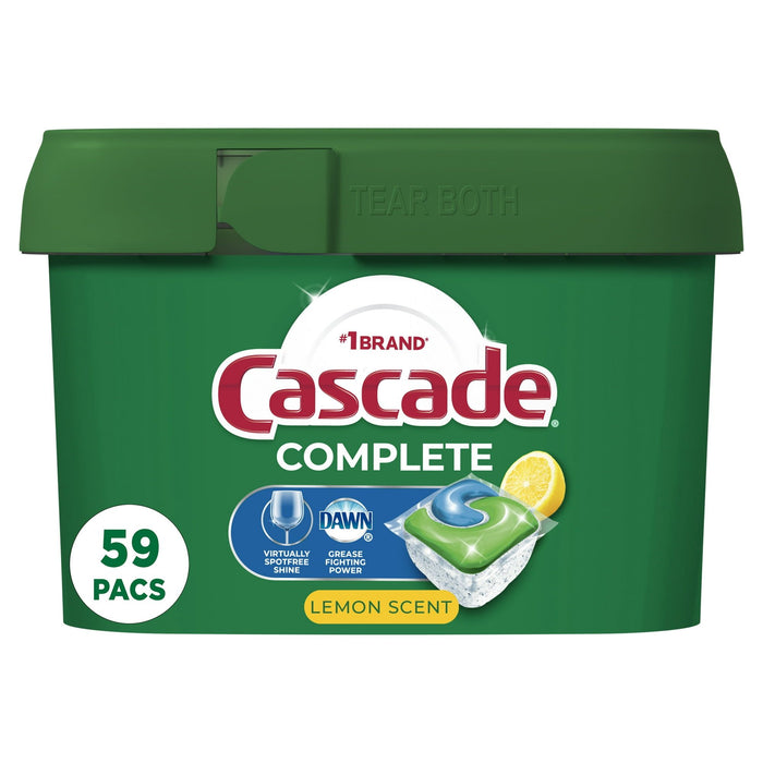 Cascade Complete Pods, Action Pacs Dishwasher Detergent, Lemon, 59 Ct